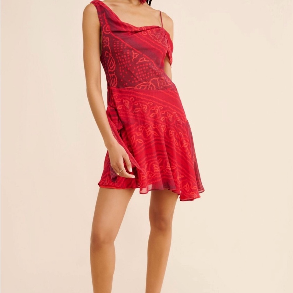 Free People Double Take Mini Dress - red one shoulder asymmetrical - small